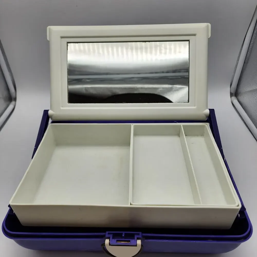 Vintage 90s Caboodles Makeup Case Purple Swirl Mirror Slide Out Trays 3 Tier USA